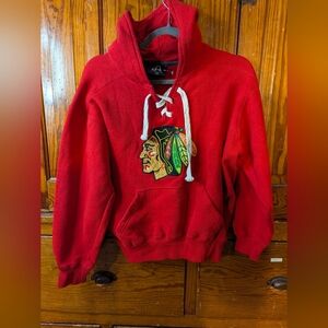 J. America Red Lace-Up Hooded Sweatshirt with Team Patch